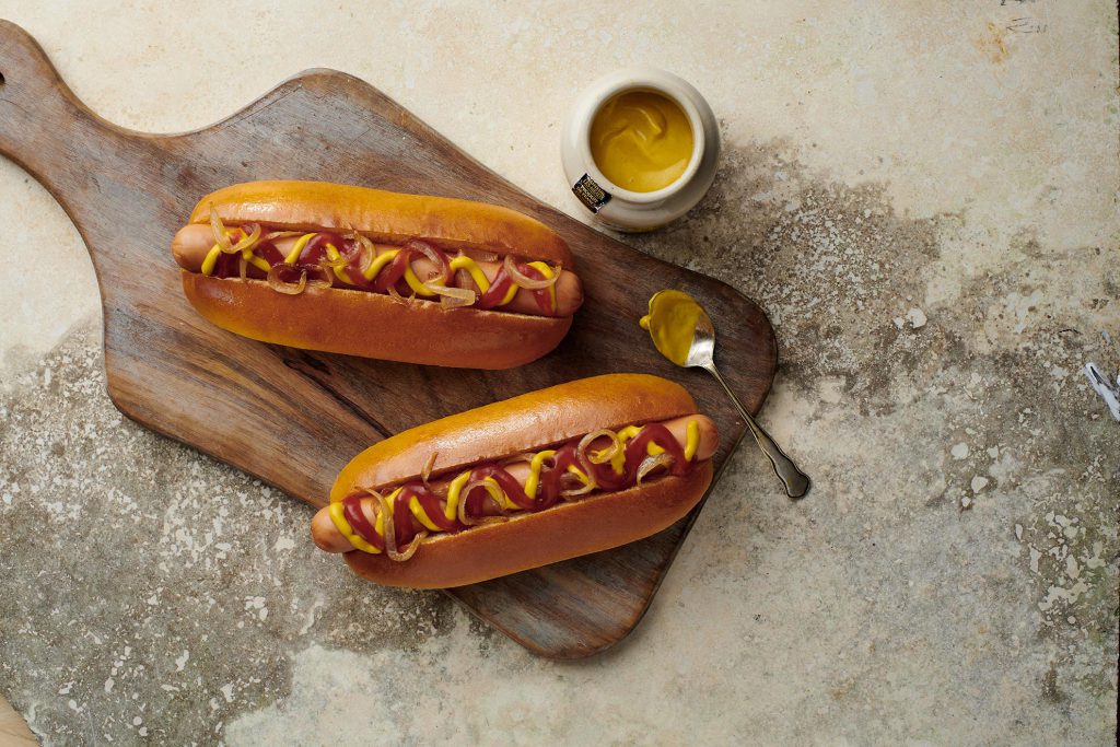 American Brioche Hot Dog Top Cut Rolls With Onions & Mustard